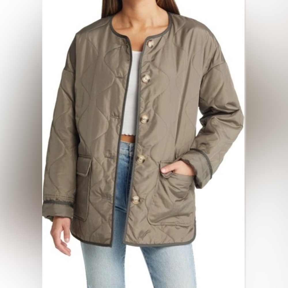Vero Moda Womens Quilted Barn Coat Blisa Jacket Size Large Olive Green